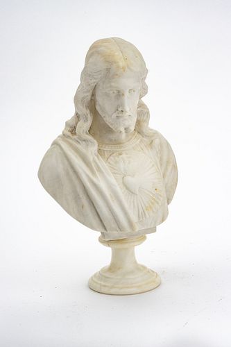 CARVED MARBLE BUST, H 18", W 10", JESUS CHRIST 