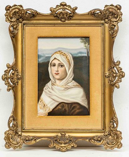 GERMAN  PAINTING ON PORCELAIN PLAQUE, CIRCA 1900, H 9", W 6" YOUNG BEAUTY 