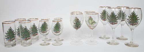 SPODE 'CHRISTMAS TREE' GLASS STEMWARE, 33 PCS, H 5.5"-8.5" 