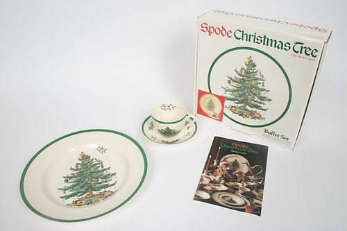 SPODE 'CHRISTMAS TREE' PORCELAIN BOXED BUFFET SETS, 9 BOXES, DIA 3.5"-10.75" 