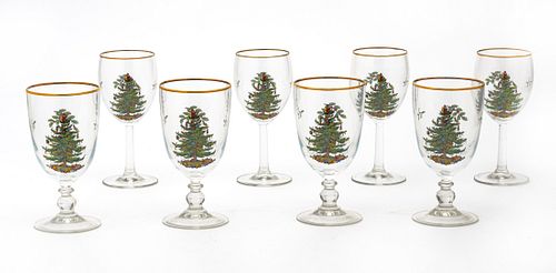 SPODE 'CHRISTMAS TREE' GLASS PEDESTAL & WINE GOBLETS, 16 PCS