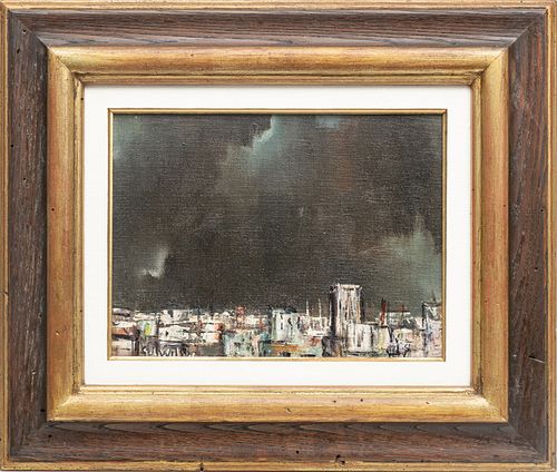 SOL WILSON, 1963, H 9" W 12" CITYSCAPE (CITY IN STORM) 