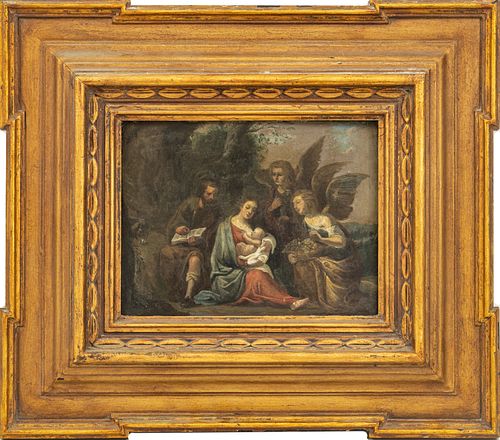 EUROPEAN OIL ON CANVAS, 19TH CENTURY, H 6.5" W 8.5" MADONNA WITH CHILD
