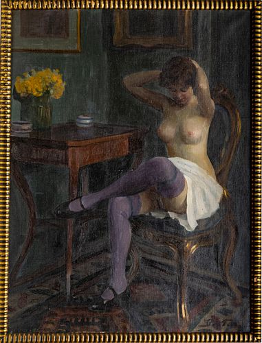 EMILE PAP (HUNGARIAN,1884-1949), OIL ON CANVAS, C 1920, H 40" W 29" LADY AT HER BOUDOIR 