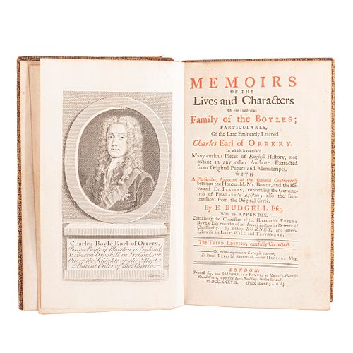 Budgell, Eustace. Memoirs of The Lives And Characters of The Illustrious Family of The Boyle's. London, 1737.