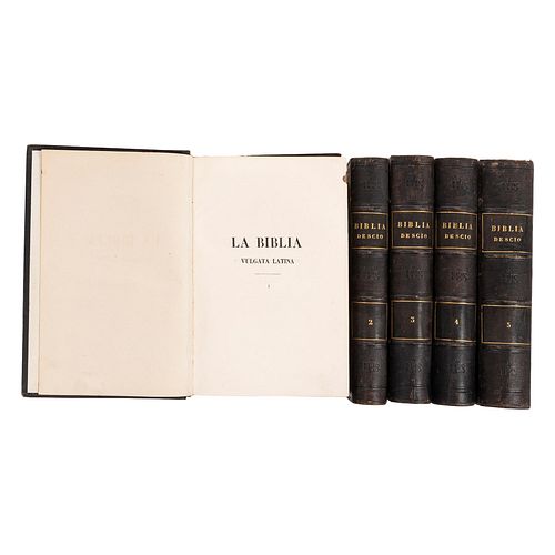 Scio de San Miguel, Felipe. La Biblia Vulgata Latina. París: Librería de Rosa y Bouret, 1861. Ilustrado con grabados. Piezas: 5.