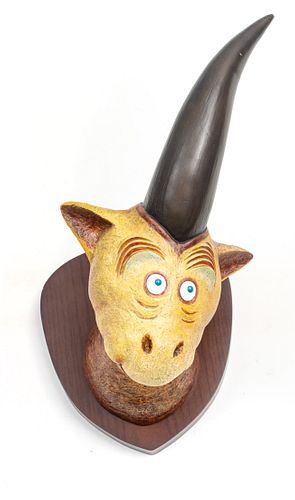 DR. SEUSS (AMERICAN), HAND-PAINTED CAST RESIN, UNORTHODOX TAXIDERMY SCULPTURE 2004, H 14" W 7" L 9.5", "MULBERRY STREET UNICORN" 353/850 