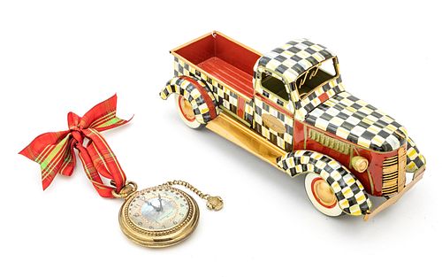 MACKENZIE-CHILDS (CO.) (AMERICAN, 1983) COURTLY CHECK TRUCK AND YULE TIME WATCH (2 PCS) 