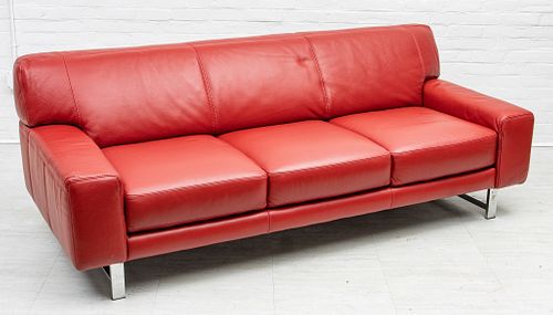 CHATEAU D'AX (ITALIAN) RED LEATHER SOFA, C. 2008, H 32", W 85", D 36" 
