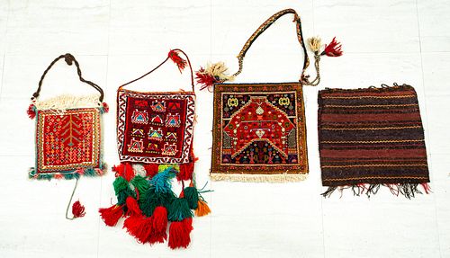HANDMADE WOOL BAGS, C. 1990, FOUR PIECES 