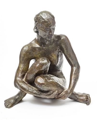AFTER GEORG KOLBE, (GERMAN, 1877–1947) BRONZE SCULPTURE, H 11", W 10", SEATED NUDE 