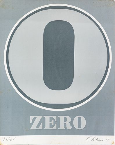 ROBERT INDIANA (AMERICAN, 1928–2018) OFFSET LITHOGRAPH IN COLORS, ON PAPER, H 23" W 18.5" ZERO 