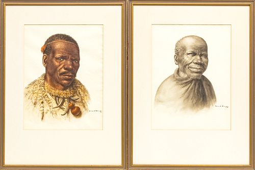 GERARD  BHENGU (SOUTH AFRICAN, 1910–1990) WATERCOLORS ON PAPER TWO H 12.5" W 9.25" TWO PORTRAITS 