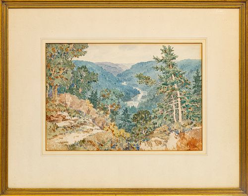 W.F.  GILMORE WATERCOLOR ON PAPER EARLY 20TH C. H 10"  W 14" CLEAR FORK STATE PARK 
