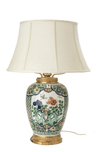 CHINESE PORCELAIN LAMP, (ELECTRIFIED), H 28" DIA 18" 