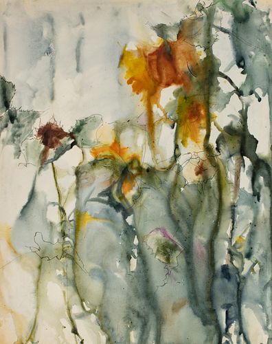 RICHARD JERZY (AMERICAN, 1943–2001) WATERCOLOR ON PAPER, GROUP OF TWO WORKS, H 28-29" W 19.25-23.25" SUNFLOWER STUDIES 