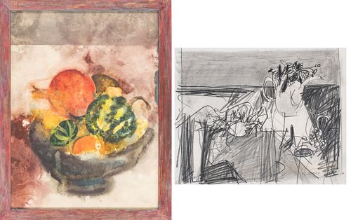RICHARD JERZY (AMERICAN, 1943–2001) PENCIL DRAWING ON PAPER; WATERCOLOR ON PAPER, GROUP OF TWO WORKS, H 10.5" W 12.75" STILL LIFE STUDY; STILL LIFE FR
