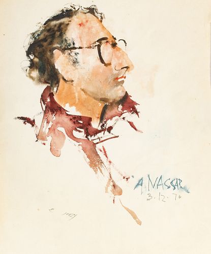 RICHARD JERZY WATERCOLOR ON PAPER, 3.12.76 H 15.5" W 12.75" A. NASSAR PORTRAIT 