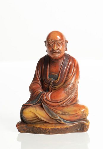 Chinese Carved Soapstone Figure Of A Lohan, H 4'' W 3'' L 1.5''