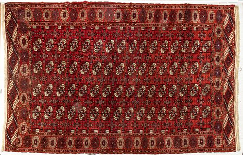 Persian Turkmen Handwoven All Wool Rug, C. 1980, W 7' 2'' L 11' 2''