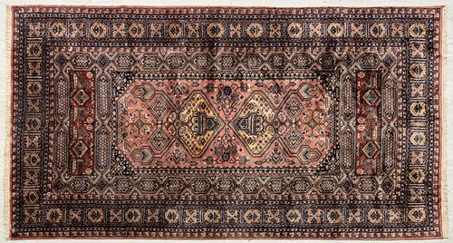 Indo-Persian Handwoven Wool Rug With Silk Highlights, W 6' 1'' L 9' 3''