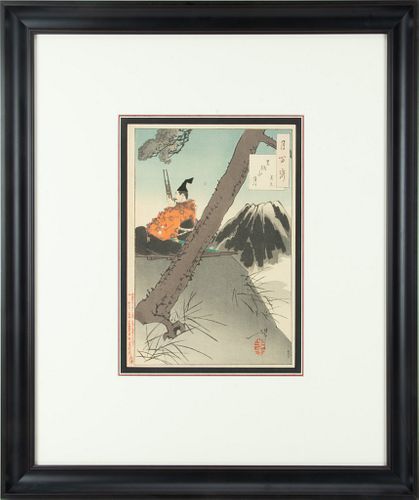 TSUKIOKA YOSHITOSHI (JAPANESE, 1839-1892) WOODBLOCK PRINT, RICE PAPER, H 13.25", W 9.25", FLAUTEST OF THE MOON 