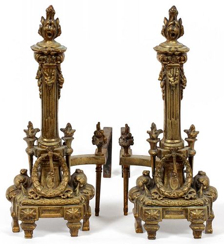 FRENCH EMPIRE STYLE BRONZE ANDIRONS PAIR