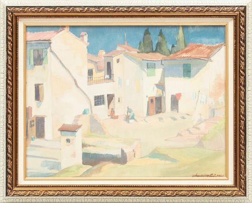 Istvan Zambory Soos (Hungarian) Gouache On Paper, C. 1940, Summer Village Scene, H 14'' W 17.5''