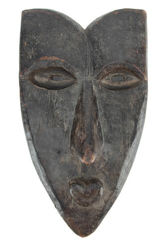 KWELE, GABON, AFRICAN POLYCHROME CARVED WOOD FACE MASK, 20TH CENTURY, H 13" W 7.5" D 4" 