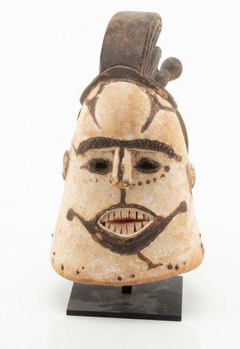 AFRICAN, POLYCHROME CARVED WOOD MASK,  H 13.5" W 7" 
