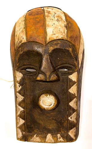 AFRICAN, CONGO, CARVED WOOD AND POLYCHROME BEMBE MASK, H 13", W 7.5" 