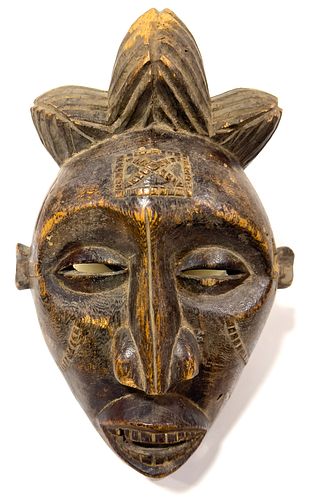 AFRICAN, ZAIRE, CARVED WOOD BAYAKA MASK, H 11", W 7" 