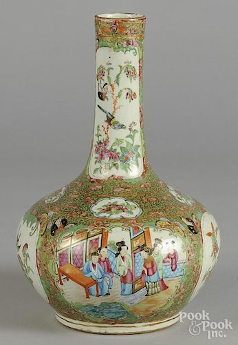 Chinese export porcelain rose Canton water bottle, 19th c., 13 1/2'' h.