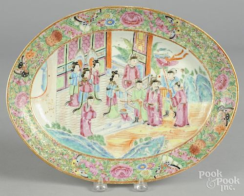 Chinese export porcelain rose Canton platter, 19th c., 9 7/8'' l., 12 3/4'' w.