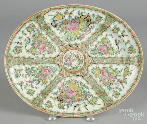 Chinese export porcelain rose medallion platter, 19th c., 12 1/4'' l., 15'' w.