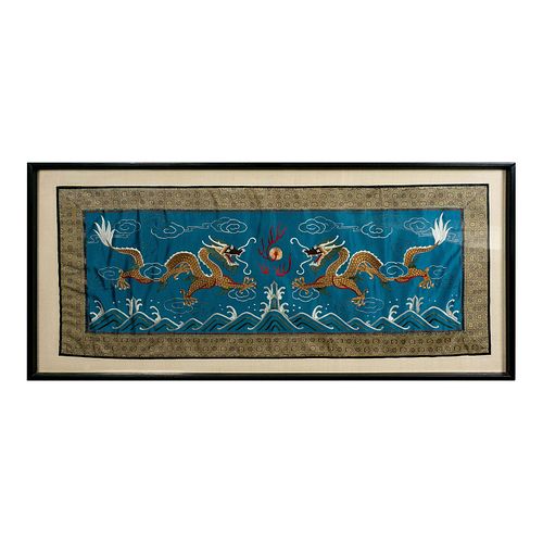 Large Framed Japanese Embroidery Dragon Tapestry on Silk