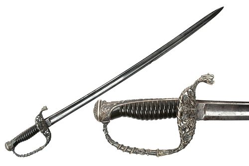 FRENCH SILVER HILT NAVAL OFFICER'S SWORD, 19TH C., L 32" 