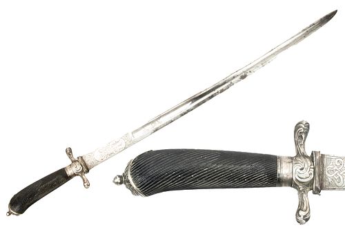 BRITISH SILVER HILT HANGER SWORD, C. 1780, L 26" 