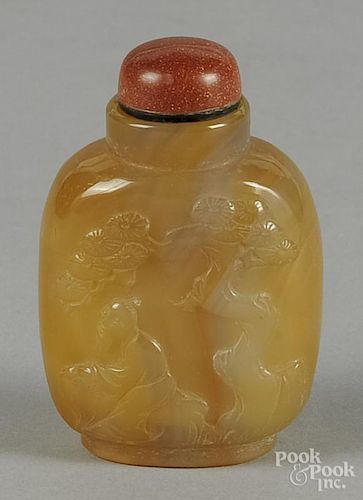 Chinese cameo agate snuff bottle decorated with a figure under a tree, 3'' h.