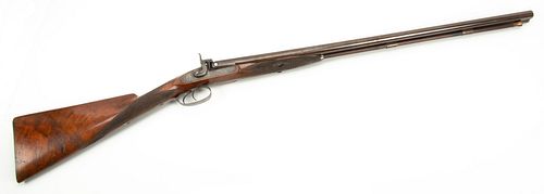 ENGLISH PERCUSSION CAP SIDE BY SIDE HUNTING SHOTGUN BY ANGEL OF TOTNESS, C. 1850, L 30" BARREL 