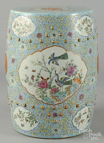 Chinese export porcelain turquoise ground garden seat, 18 1/2'' h.
