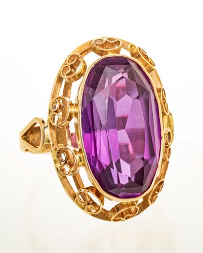 14KT GOLD & AMETHYST RING, SIZE 8 3/4 