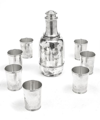 LEBKUECHER STERLING SILVER COCKTAIL SHAKER, 7CUPS 8 PCS 49 T.O. 