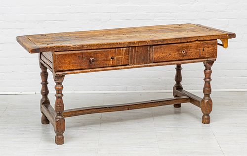 OLD FRENCH WALNUT FARM TABLE, H 30", L 67", D 26"