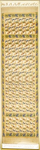 INDIAN EMBROIDERY ON SILK,  JACQUARD FABRIC, H 84", W 22"