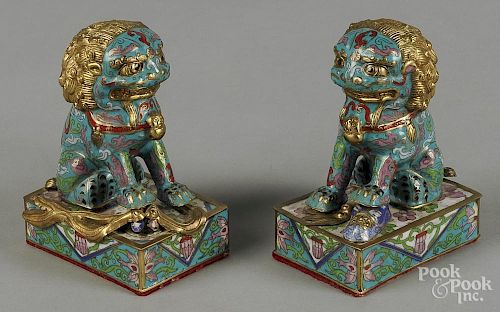Pair of Chinese cloisonné foo lions, 5 1/2'' h.