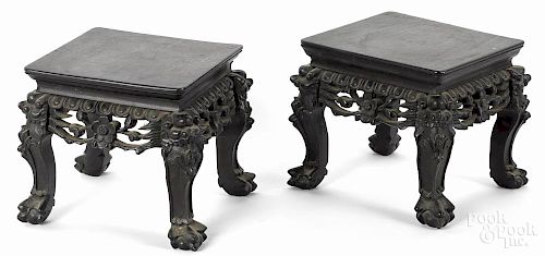 Pair of Chinese carved hardwood porcelain stands, ca. 1900, 6 1/2'' h., 7'' w.