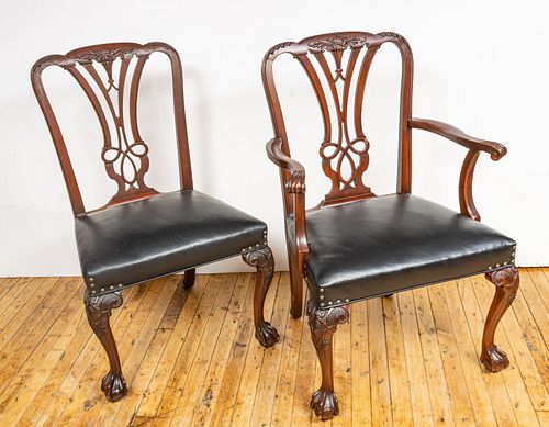 Chippendale Style Carved Mahogany Set Of 6 Chairs, H 37'' W 25'' Depth 12''