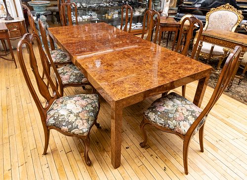 Burlwood Dining Table & 8 Chairs, H 29'' W 42'' L 72''