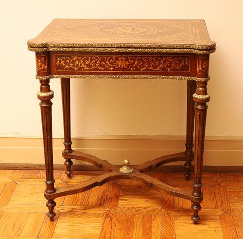 French LXVI Style Marquetry Inlaid Mahogany Games Table, C. 1900, H 30.75'' W 27.5'' Depth 18''